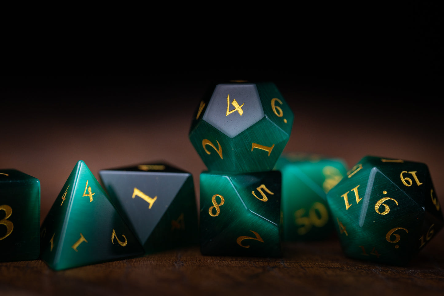 Emerald Sentinel Gemstone Dice Set