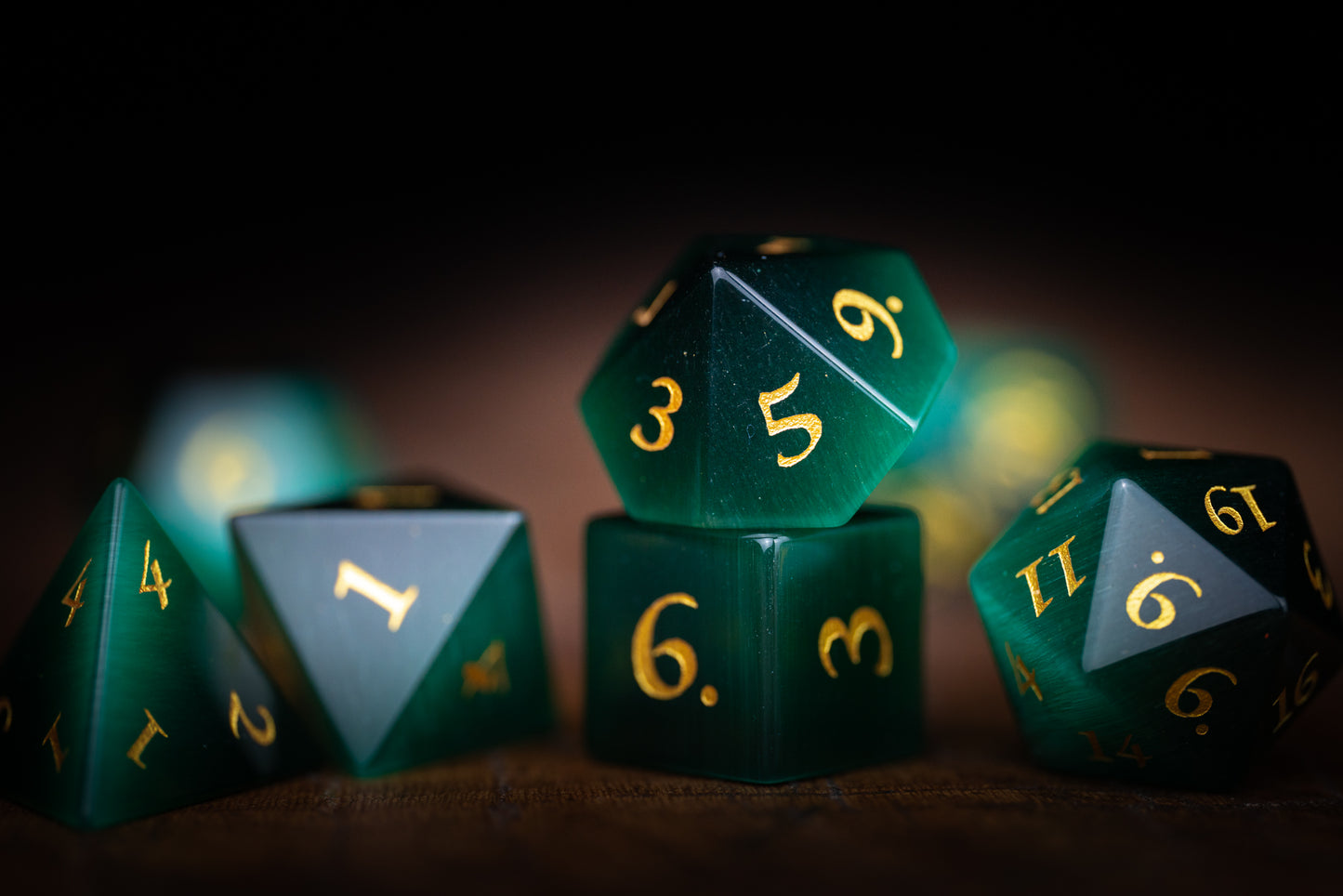 Emerald Sentinel Gemstone Dice Set