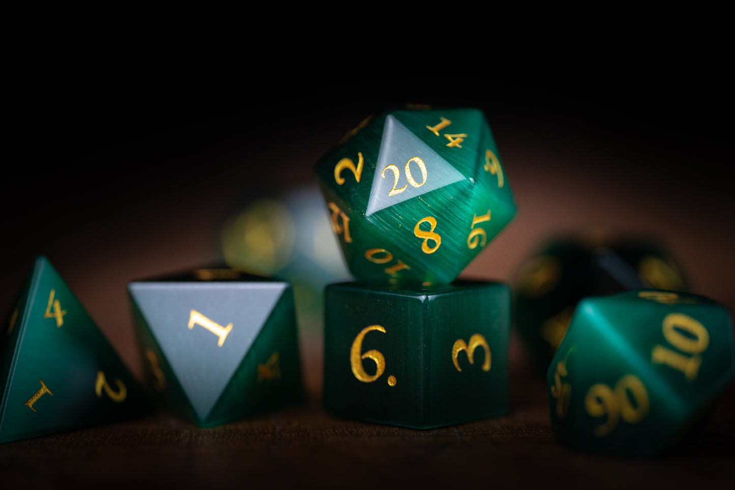 Emerald Sentinel Gemstone Dice Set