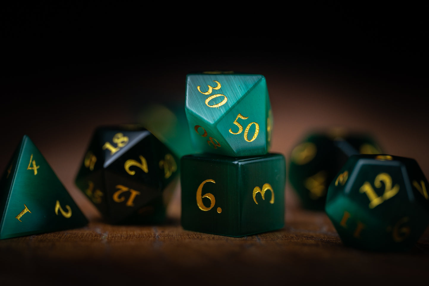 Emerald Sentinel Gemstone Dice Set