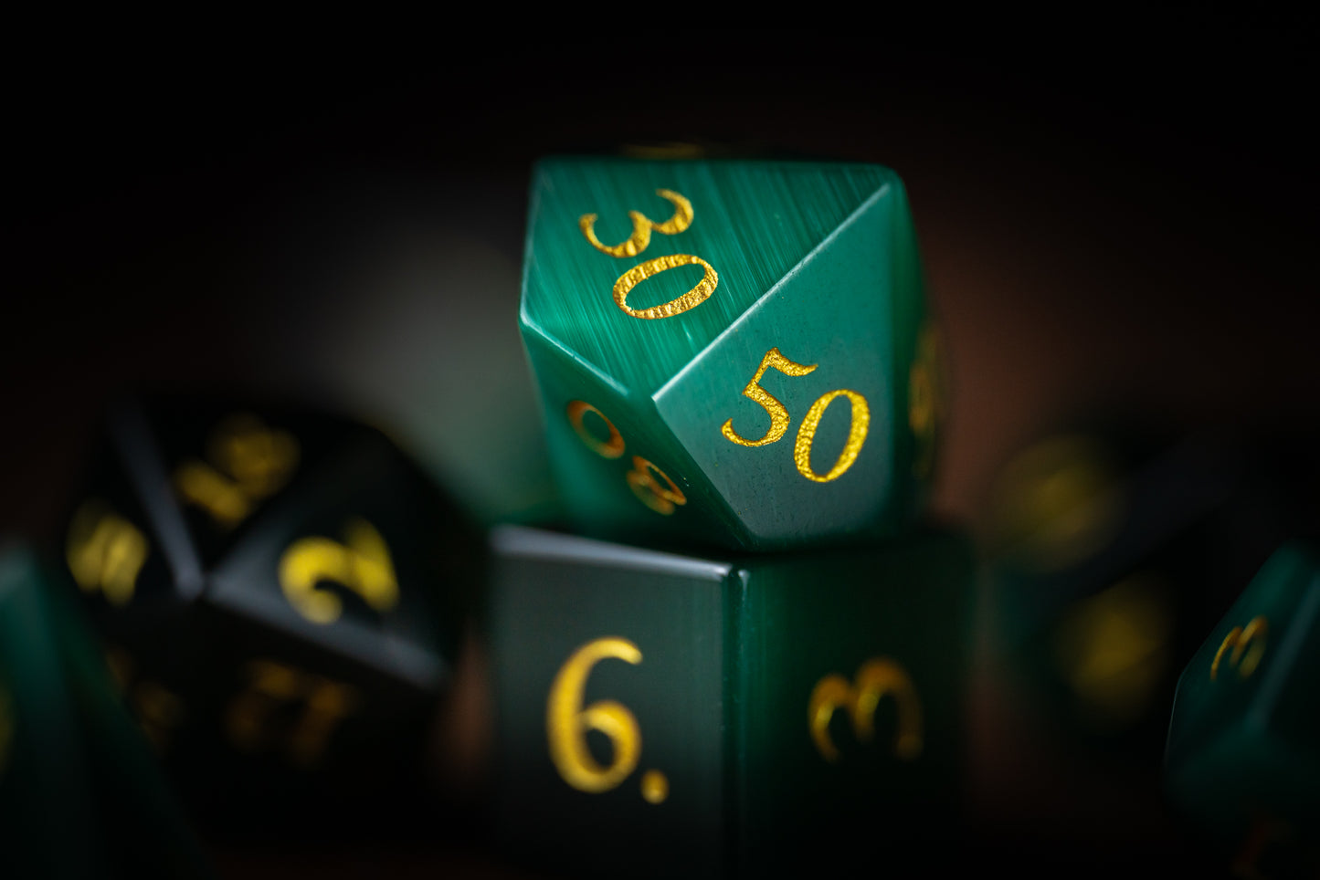 Emerald Sentinel Gemstone Dice Set