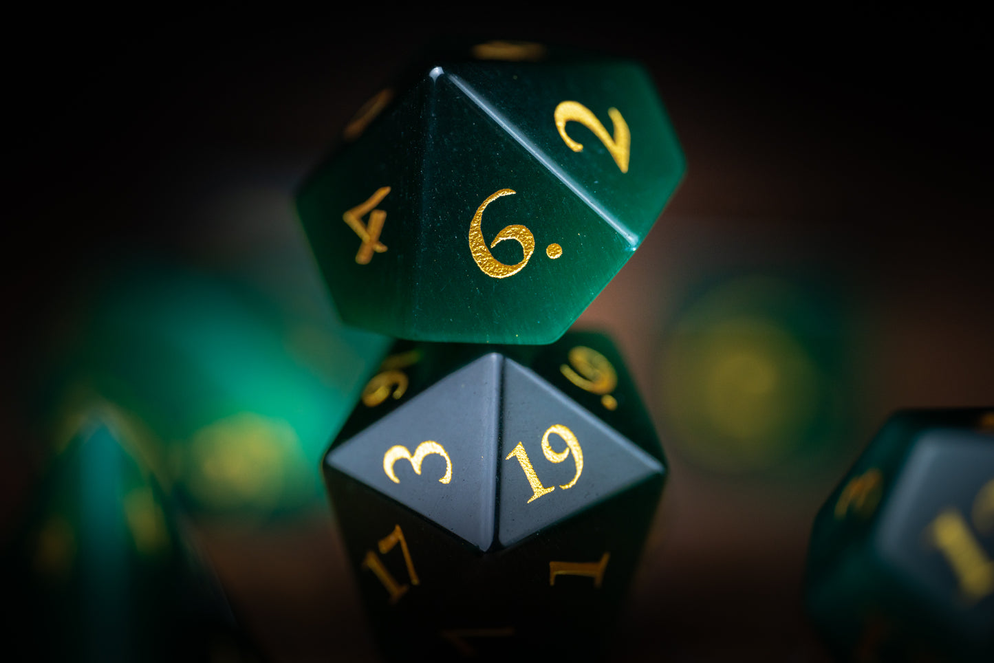 Emerald Sentinel Gemstone Dice Set