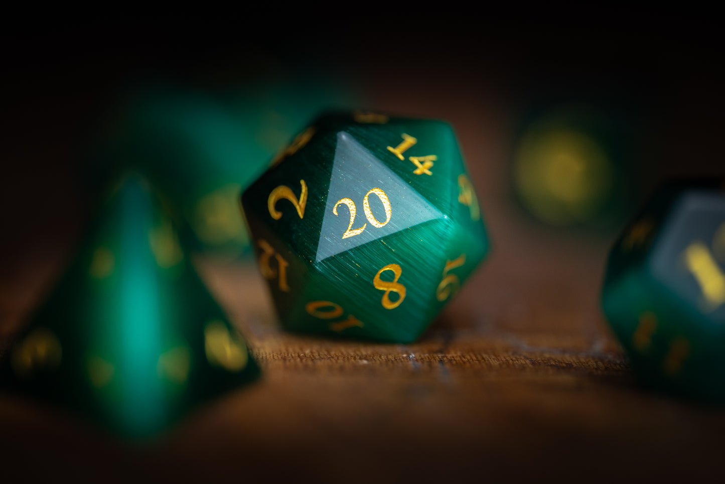 Emerald Sentinel Gemstone Dice Set