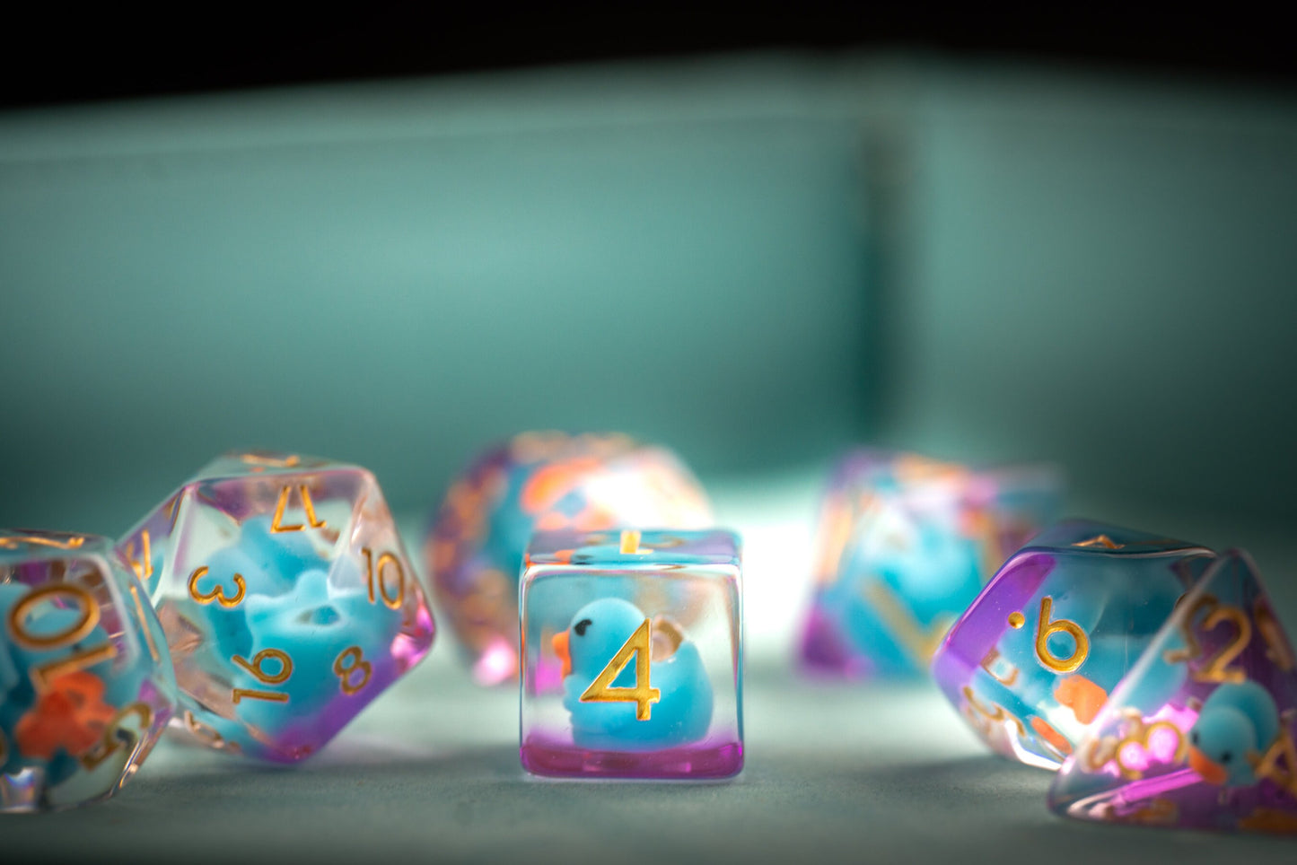 Azure Feather-tails Duck Dice Set