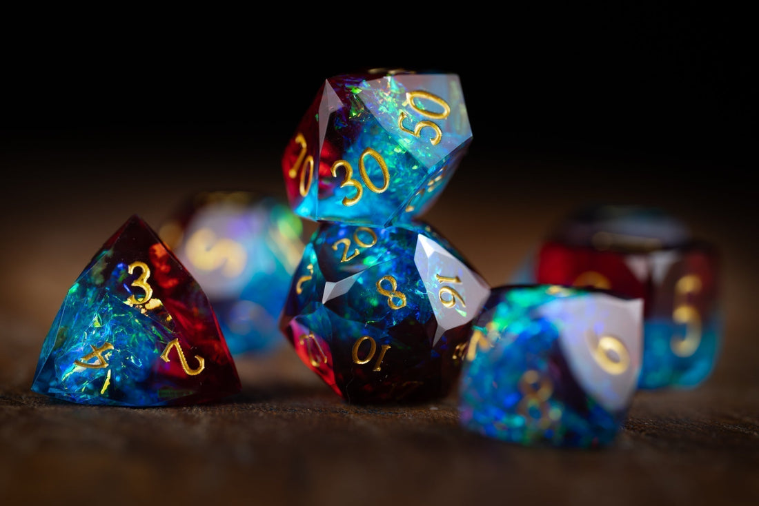 D&D dice gift ideas including metal dice, liquid core dice, and resin dice