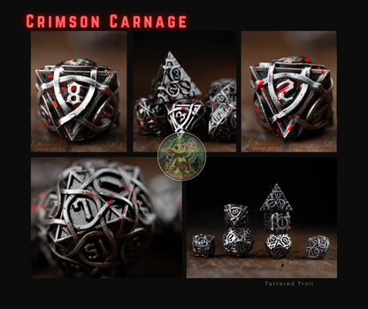 Crimson Carnage Blood Splatter Metal Dice Set