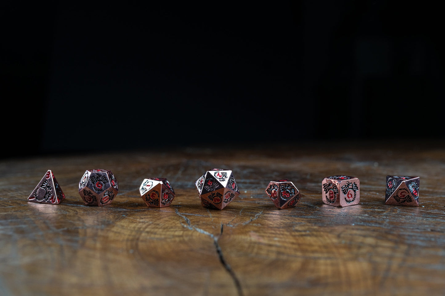 Young Copper Dragon Rose Gold Metal Dice Set: Premium Polyhedral Dice for Dungeons & Dragons - Dragon-Themed Metal DnD Set