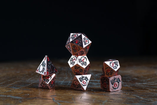 Young Copper Dragon Rose Gold Metal Dice Set: Premium Polyhedral Dice for Dungeons & Dragons - Dragon-Themed Metal DnD Set