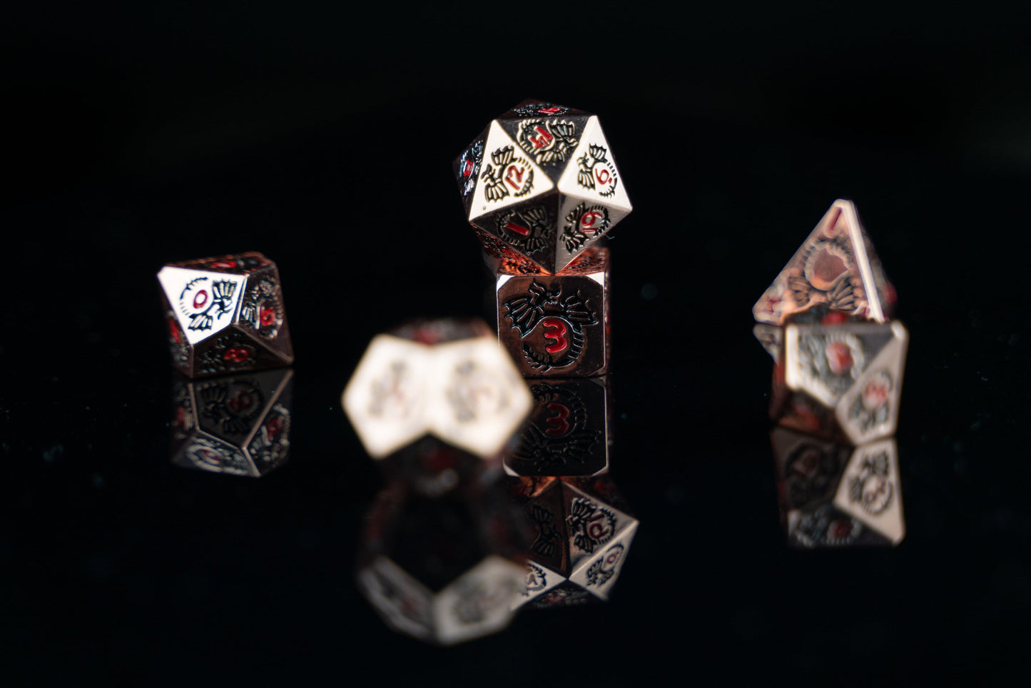 Young Copper Dragon Rose Gold Metal Dice Set: Premium Polyhedral Dice for Dungeons & Dragons - Dragon-Themed Metal DnD Set