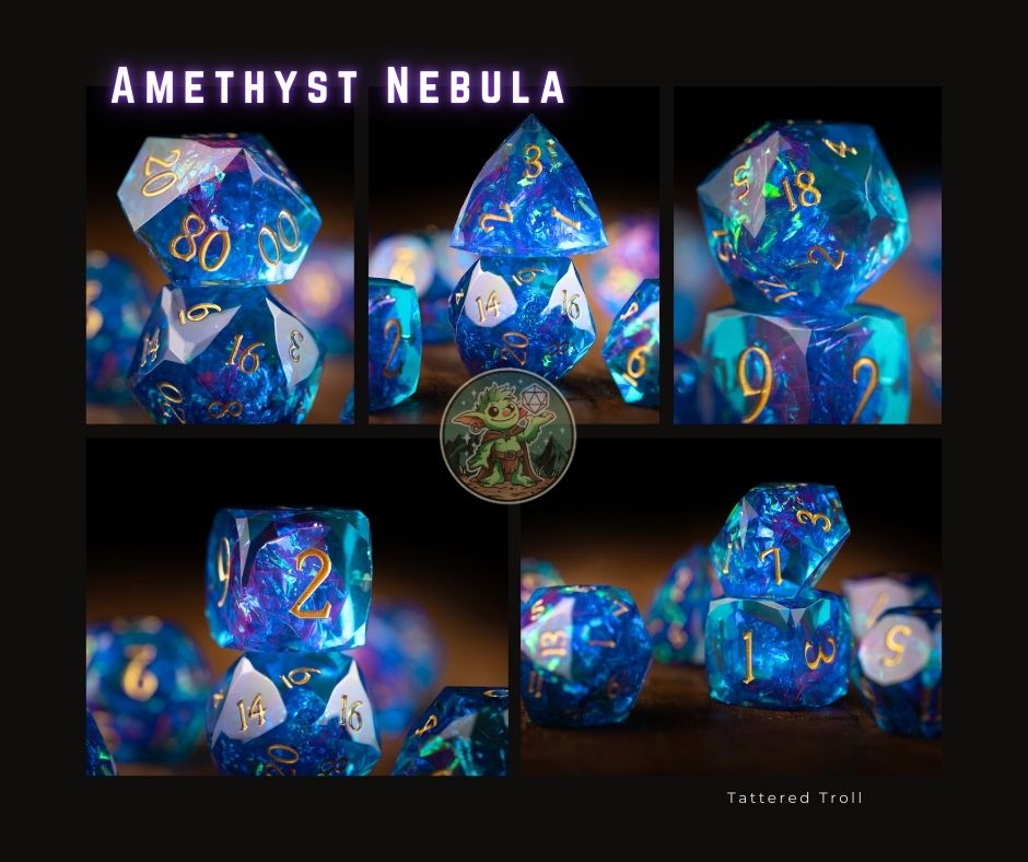 Prismatic Nova Diamond Cut Resin Dice Set – Sharp Edge DND, Polyhedral RPG