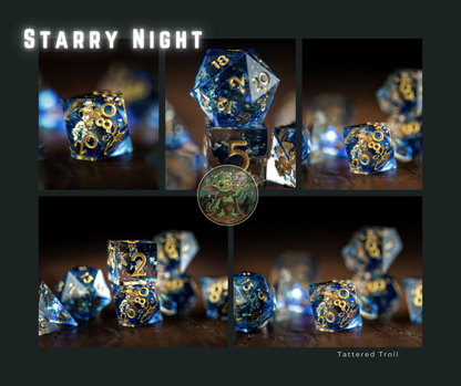 Starry Night Polyhedral Space Dice Set