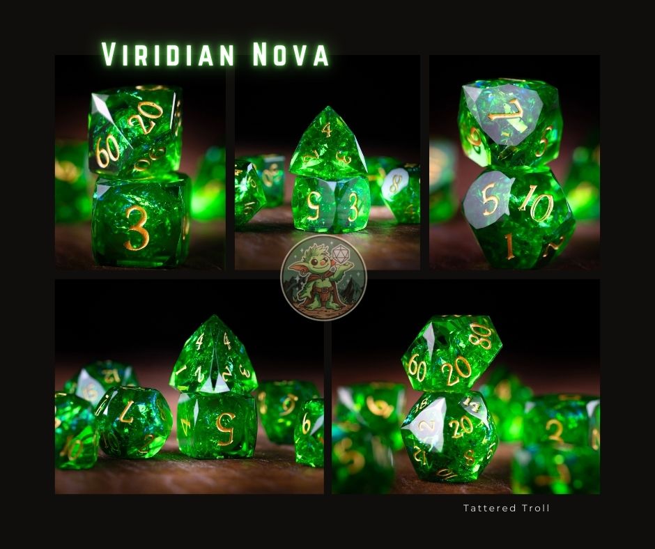 Cosmic Bloom Diamond Cut Resin Dice Set – Sharp Edge DND, Polyhedral RPG