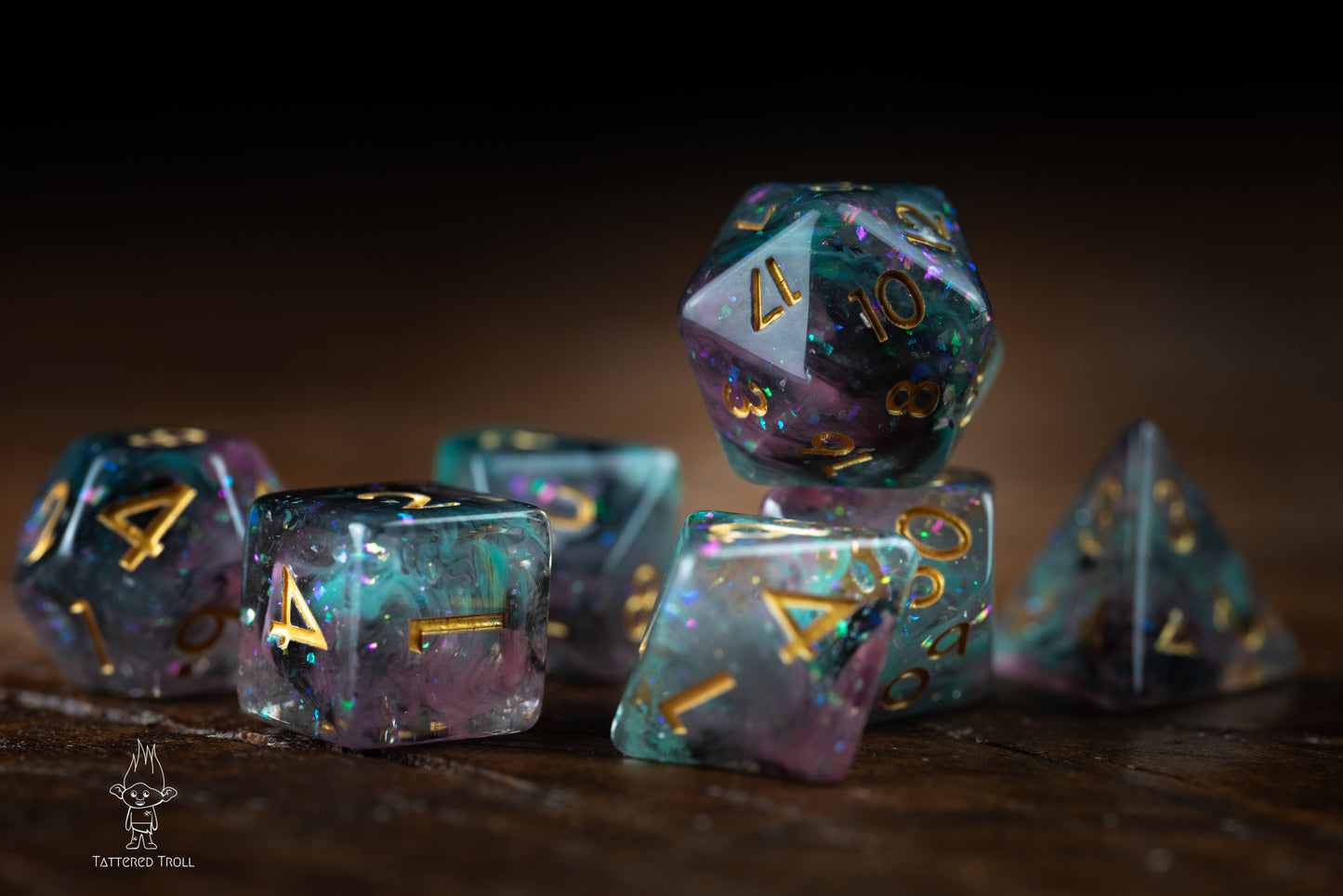 Star Shade Space Dice Set: DnD Resin Polyhedral Glitter Dice in Blue