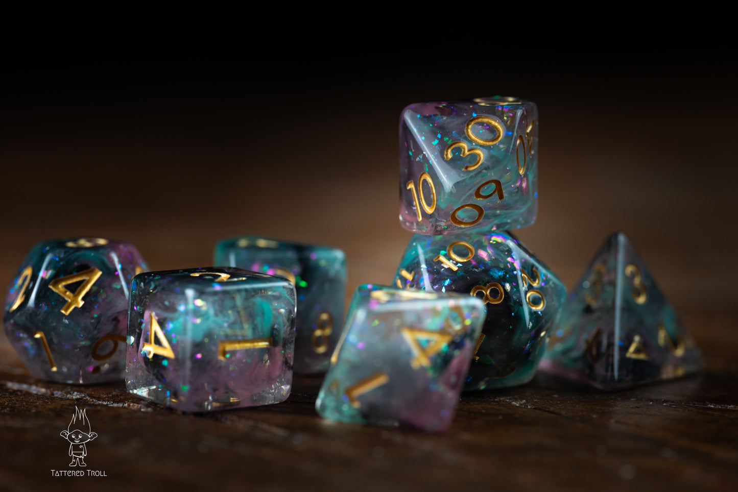 Star Shade Space Dice Set: DnD Resin Polyhedral Glitter Dice in Blue