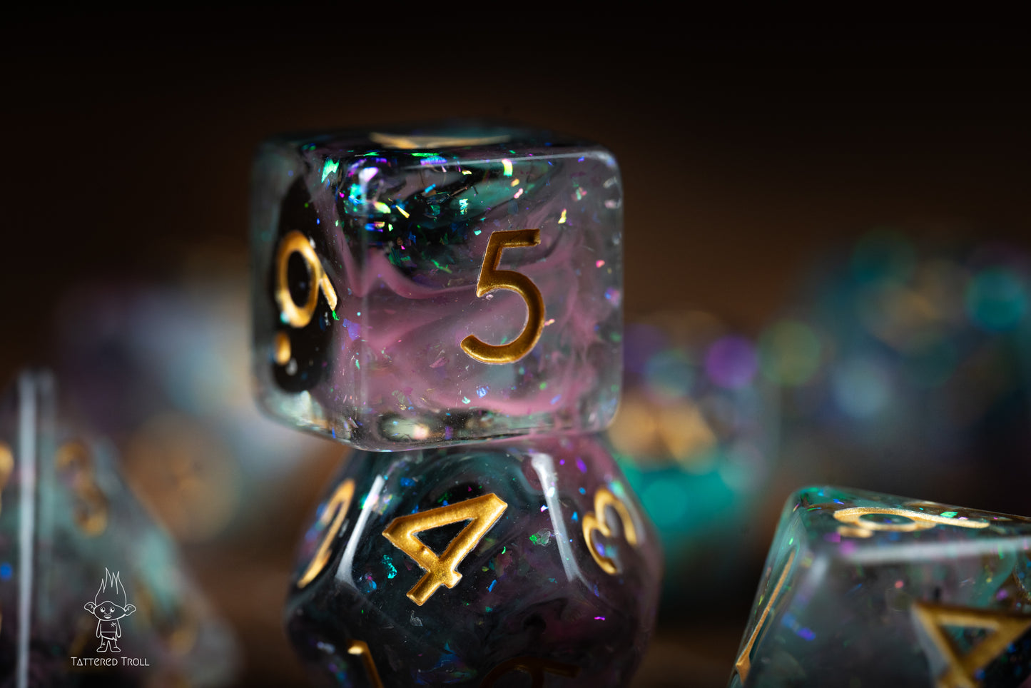 Star Shade Space Dice Set: DnD Resin Polyhedral Glitter Dice in Blue