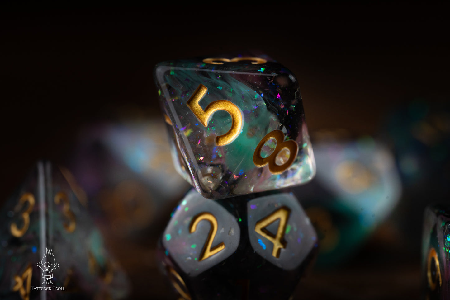 Star Shade Space Dice Set: DnD Resin Polyhedral Glitter Dice in Blue