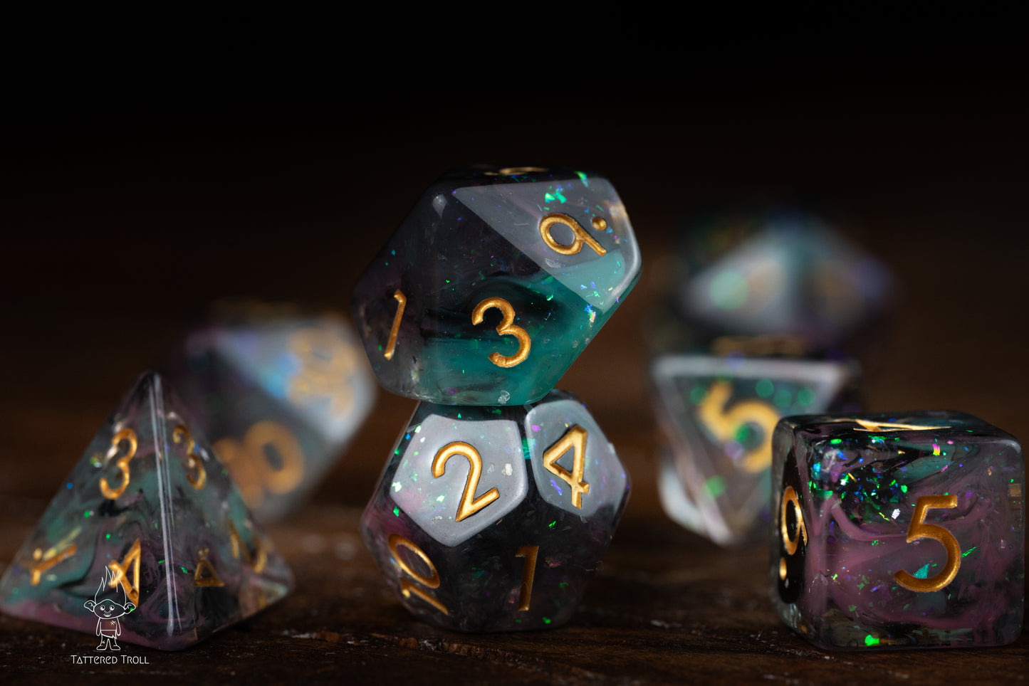 Star Shade Space Dice Set: DnD Resin Polyhedral Glitter Dice in Blue