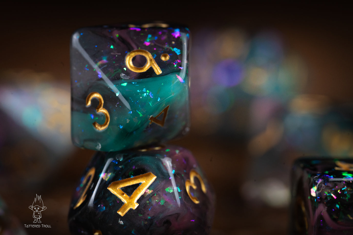 Star Shade Space Dice Set: DnD Resin Polyhedral Glitter Dice in Blue