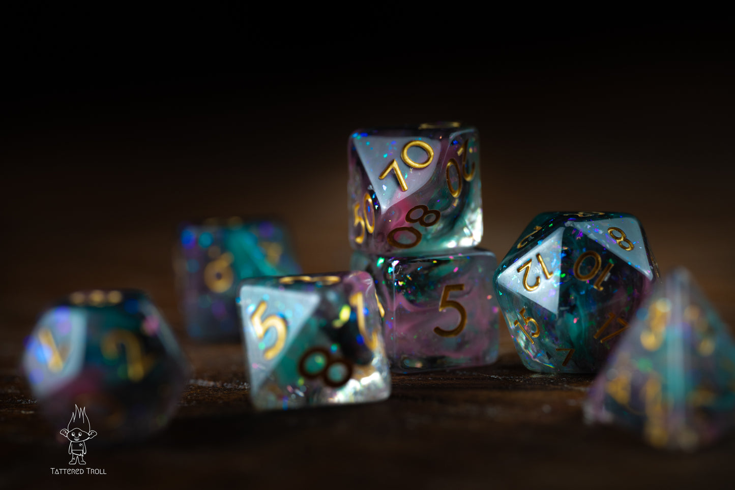 Star Shade Space Dice Set: DnD Resin Polyhedral Glitter Dice in Blue