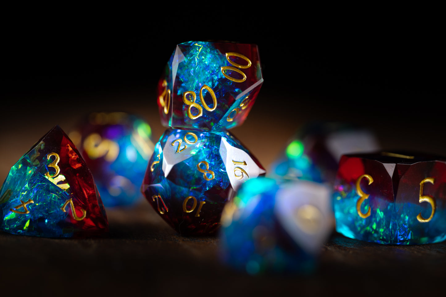 Prismatic Nova Diamond Cut Resin Dice Set – Sharp Edge DND, Polyhedral RPG