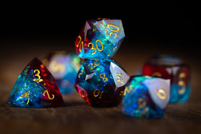 Prismatic Nova Diamond Cut Resin Dice Set – Sharp Edge DND, Polyhedral RPG