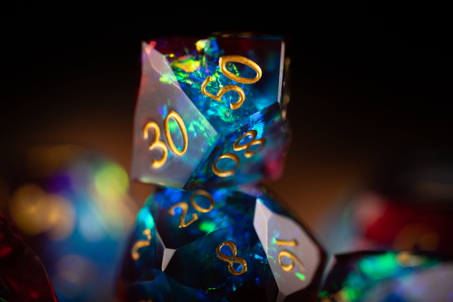 Prismatic Nova Diamond Cut Resin Dice Set – Sharp Edge DND, Polyhedral RPG