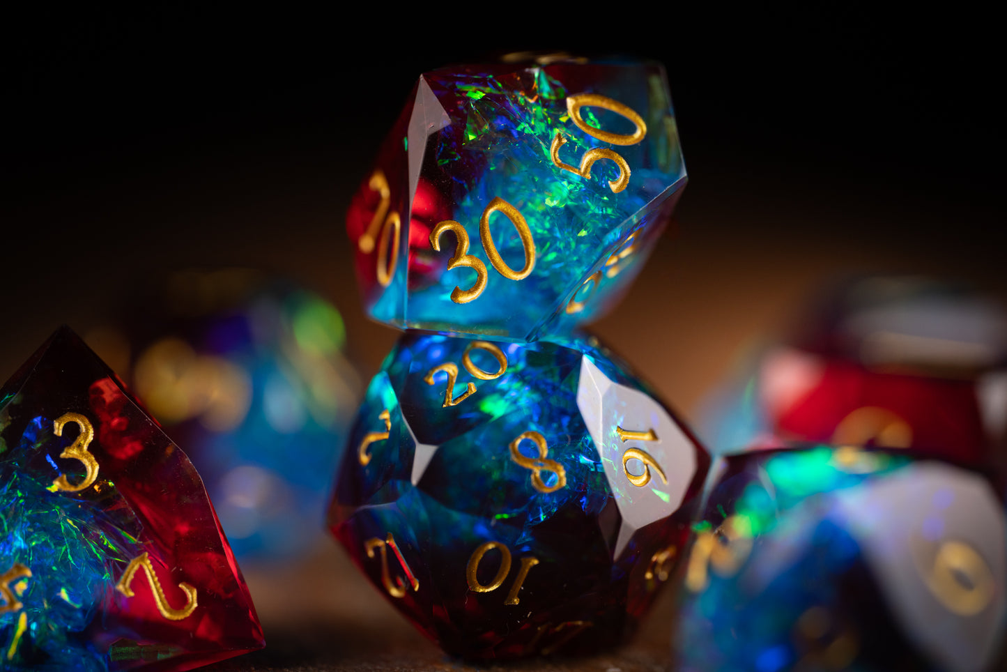 Prismatic Nova Diamond Cut Resin Dice Set – Sharp Edge DND, Polyhedral RPG