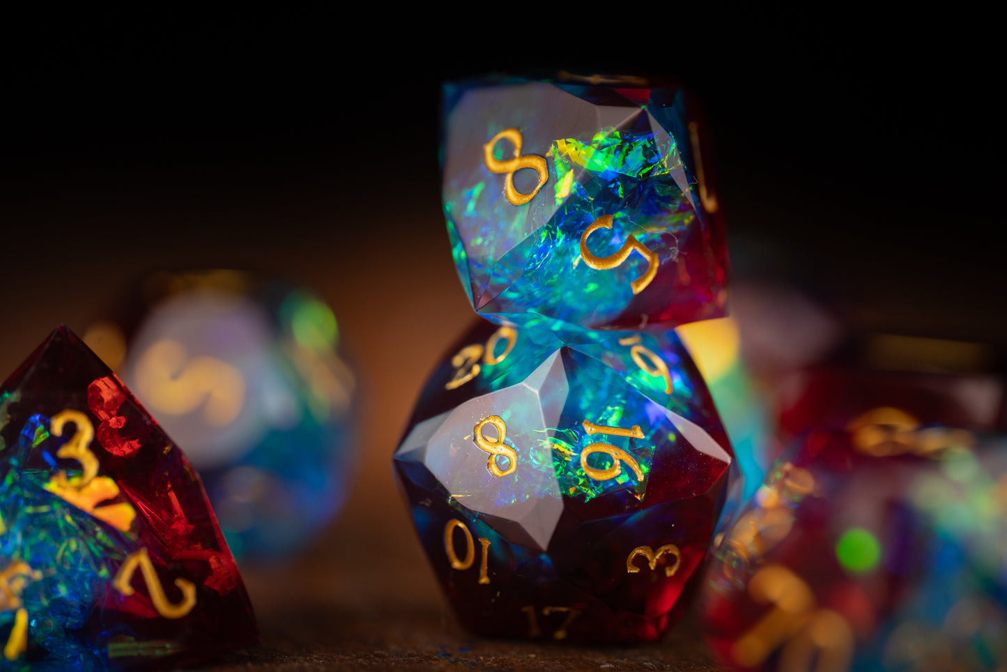 Prismatic Nova Diamond Cut Resin Dice Set – Sharp Edge DND, Polyhedral RPG