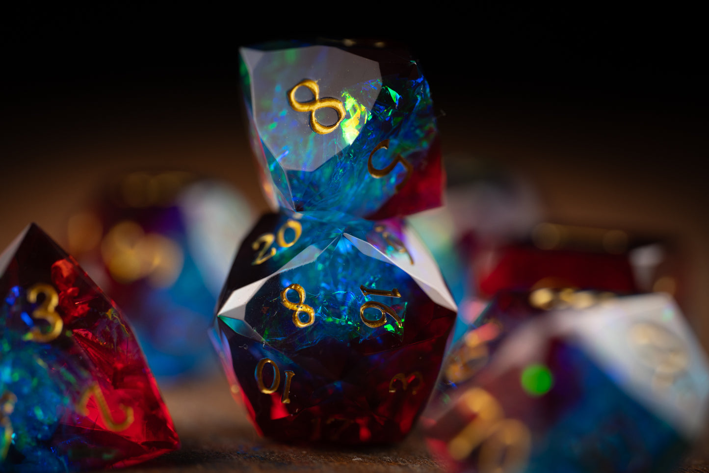 Prismatic Nova Diamond Cut Resin Dice Set – Sharp Edge DND, Polyhedral RPG