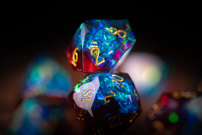 Prismatic Nova Diamond Cut Resin Dice Set – Sharp Edge DND, Polyhedral RPG