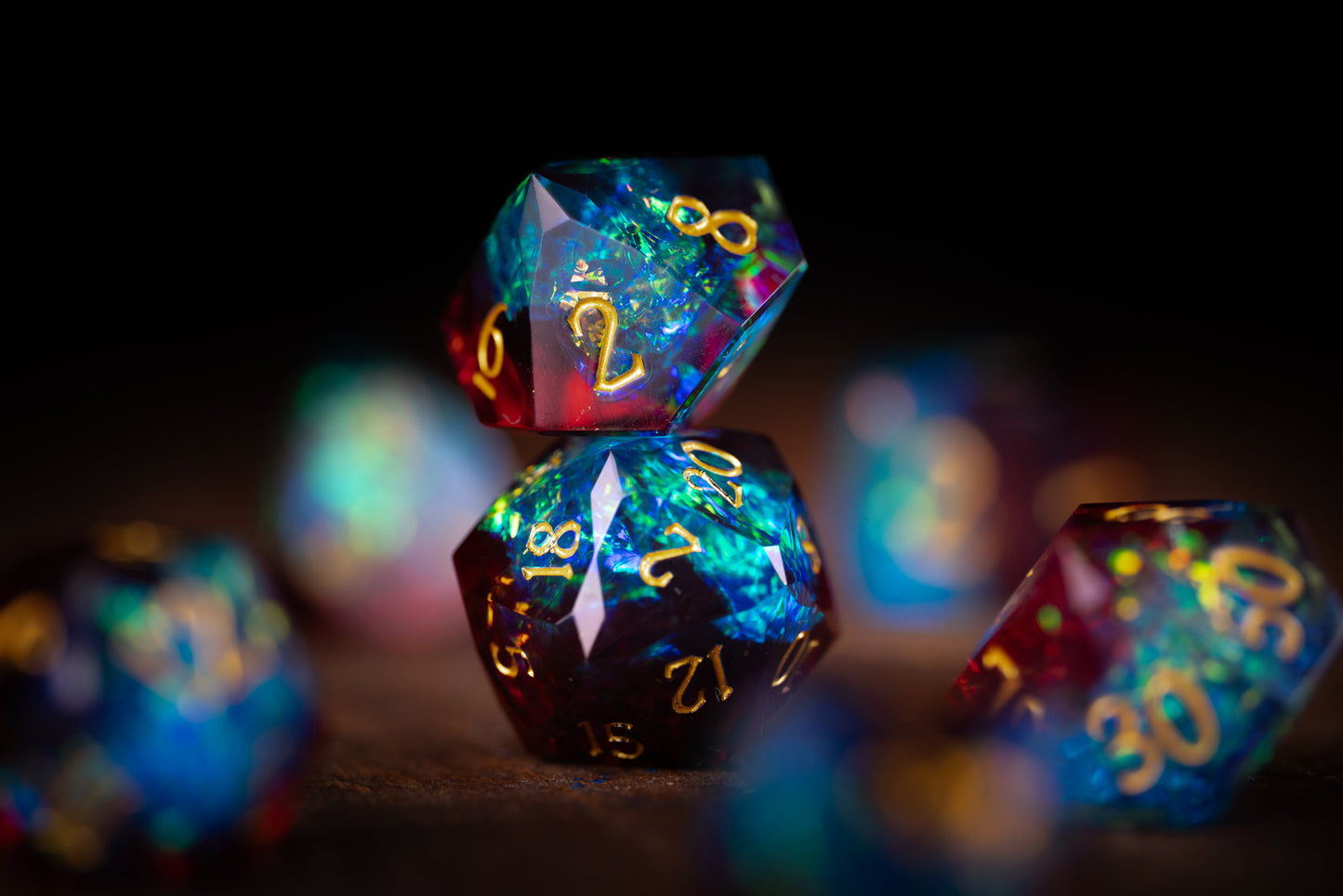Prismatic Nova Diamond Cut Resin Dice Set – Sharp Edge DND, Polyhedral RPG