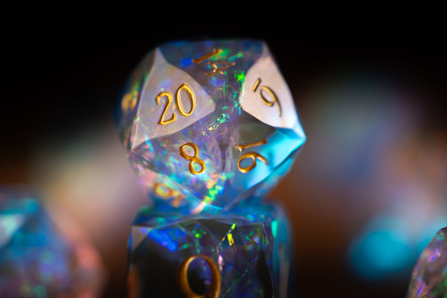 Cosmic Bloom Diamond Cut Resin Dice Set – Sharp Edge DND, Polyhedral RPG