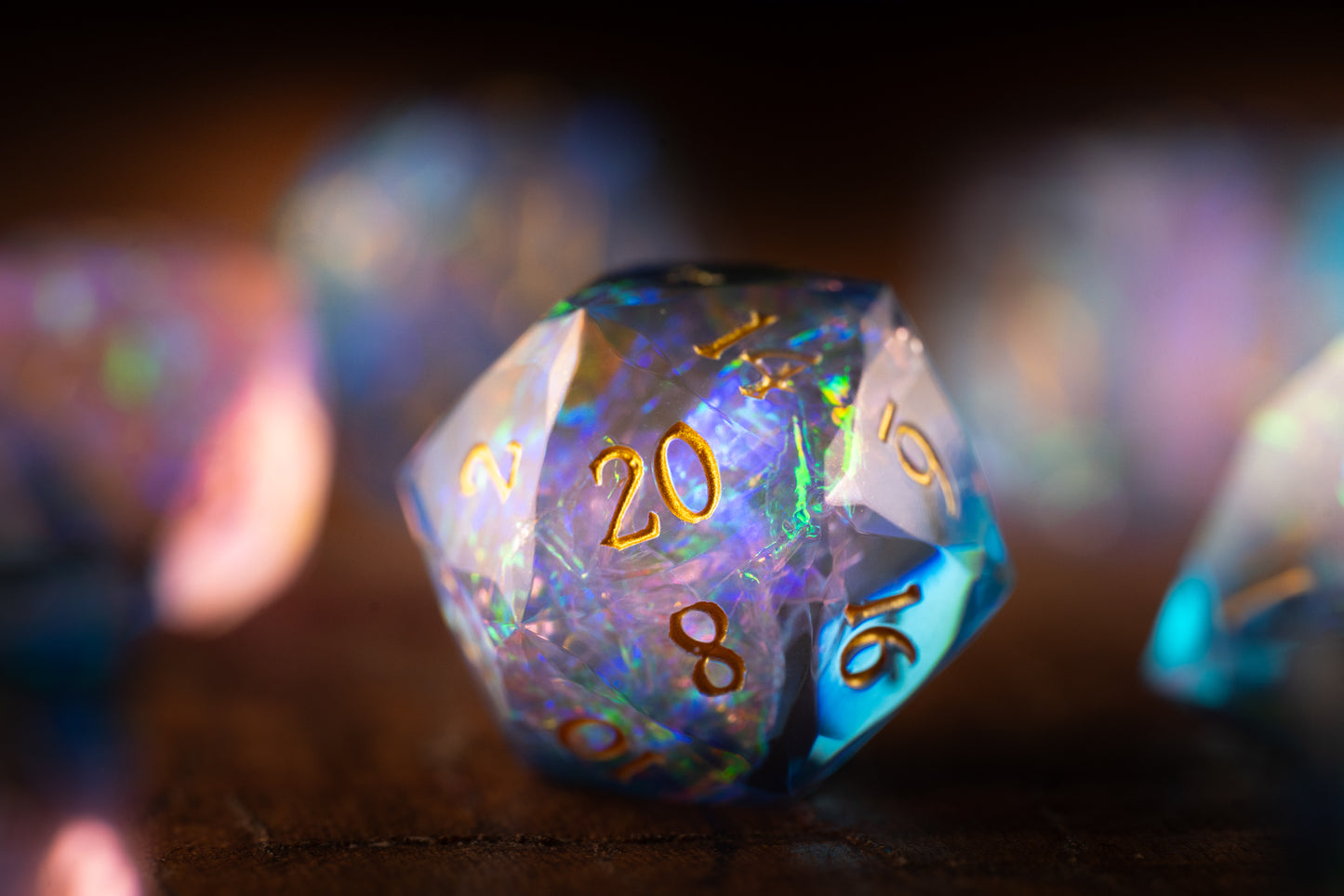 Cosmic Bloom Diamond Cut Resin Dice Set – Sharp Edge DND, Polyhedral RPG