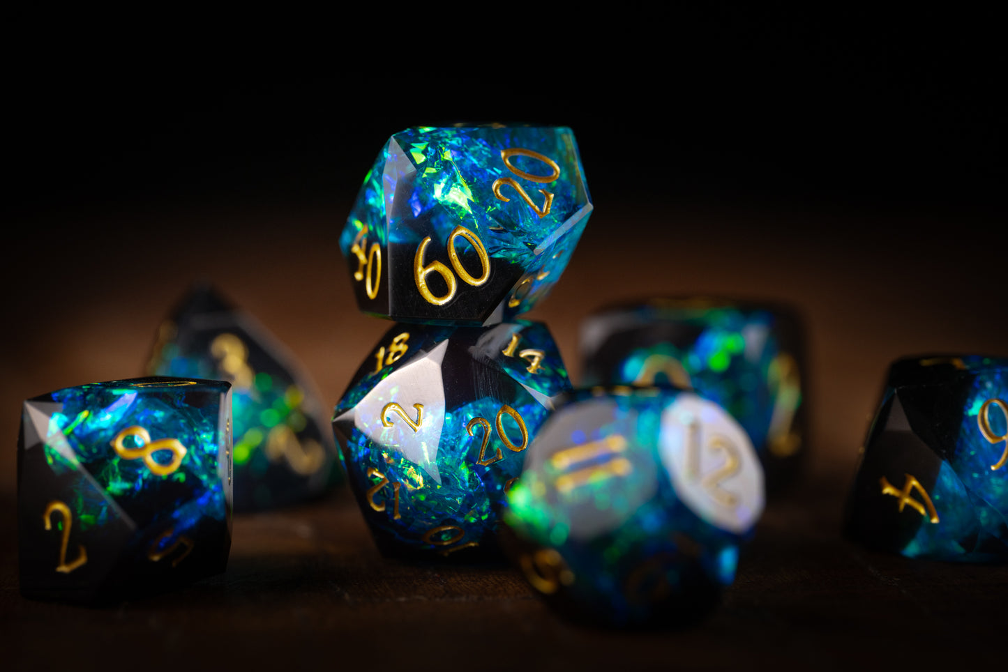 Nebula Depths Diamond Cut Resin Dice Set – Sharp Edge DND, Polyhedral RPG
