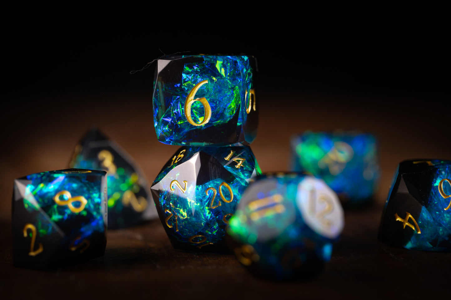 Nebula Depths Diamond Cut Resin Dice Set – Sharp Edge DND, Polyhedral RPG