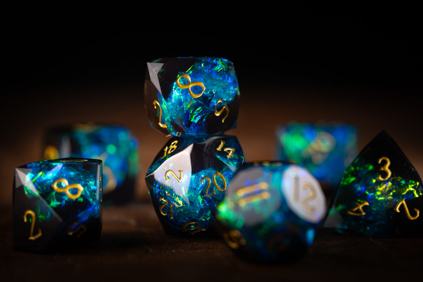 Nebula Depths Diamond Cut Resin Dice Set – Sharp Edge DND, Polyhedral RPG