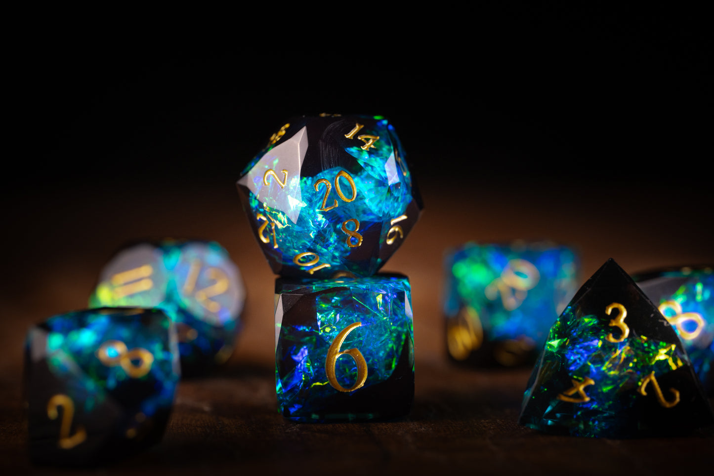 Nebula Depths Diamond Cut Resin Dice Set – Sharp Edge DND, Polyhedral RPG