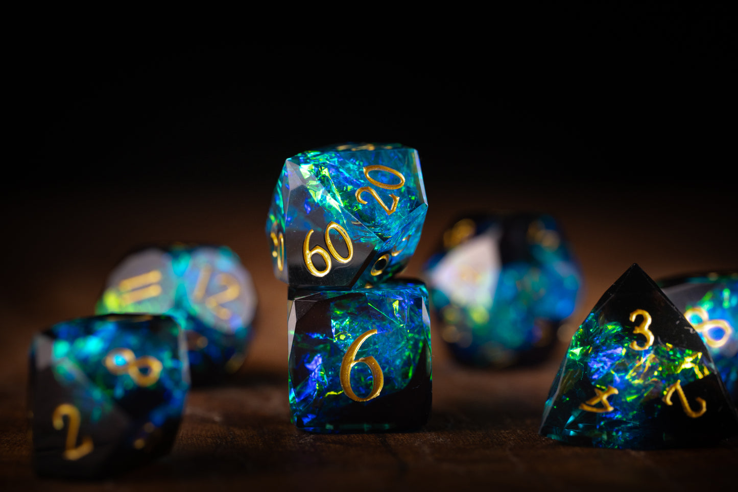 Nebula Depths Diamond Cut Resin Dice Set – Sharp Edge DND, Polyhedral RPG