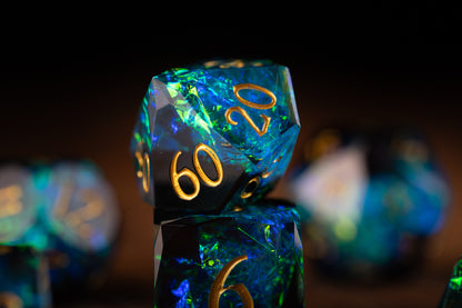 Nebula Depths Diamond Cut Resin Dice Set – Sharp Edge DND, Polyhedral RPG