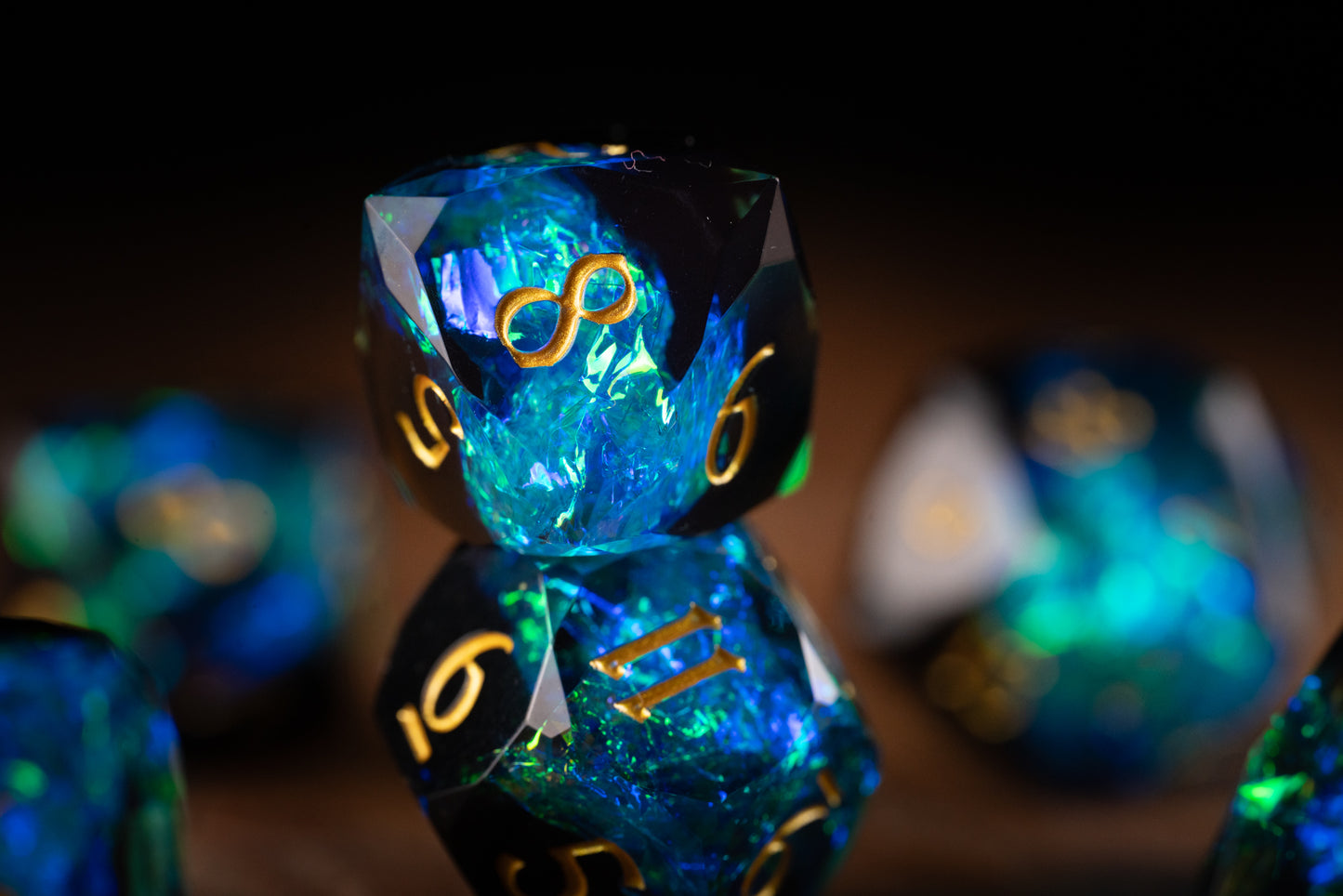 Nebula Depths Diamond Cut Resin Dice Set – Sharp Edge DND, Polyhedral RPG