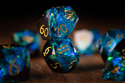 Nebula Depths Diamond Cut Resin Dice Set – Sharp Edge DND, Polyhedral RPG