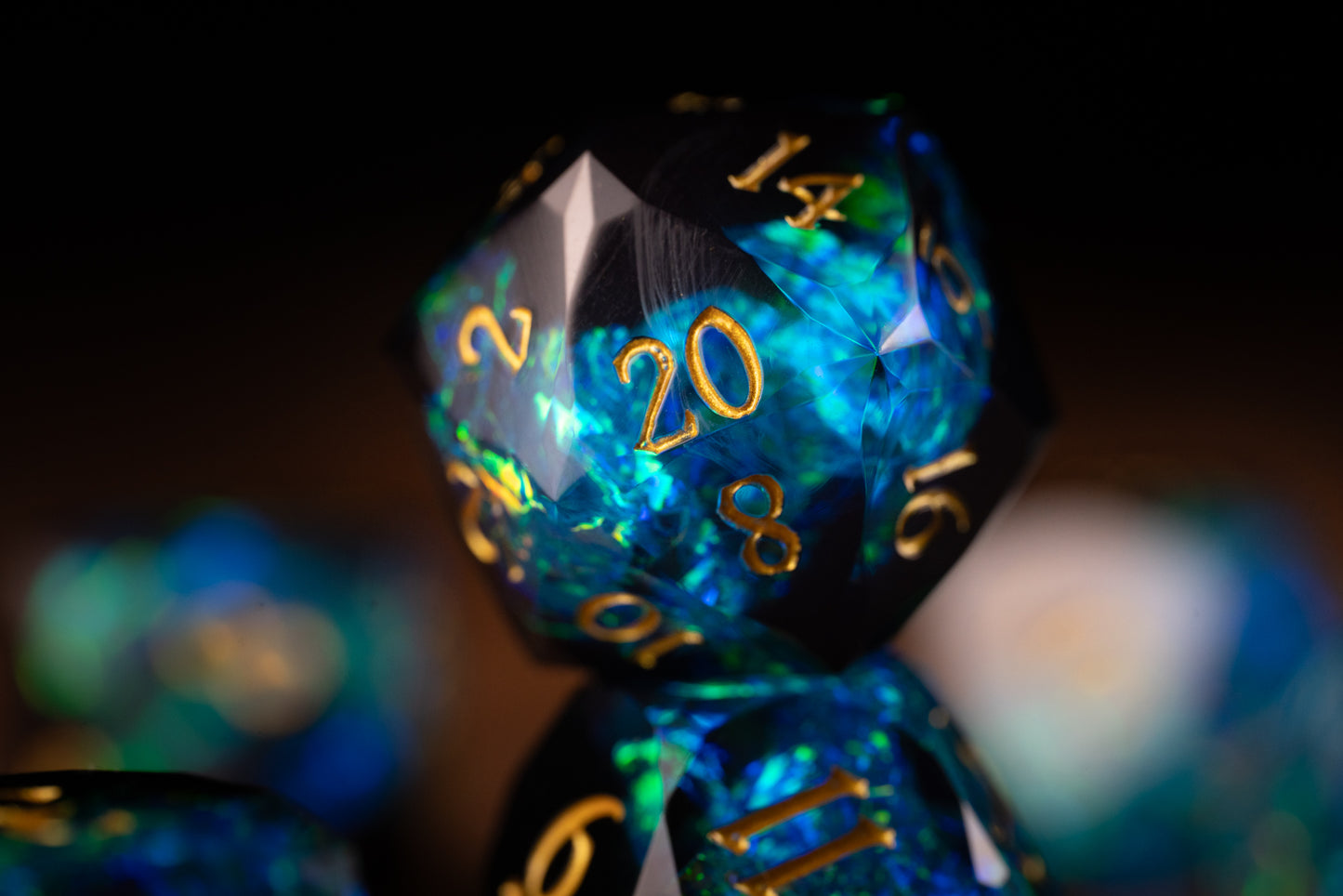 Nebula Depths Diamond Cut Resin Dice Set – Sharp Edge DND, Polyhedral RPG