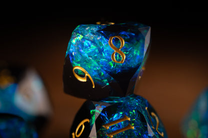 Nebula Depths Diamond Cut Resin Dice Set – Sharp Edge DND, Polyhedral RPG