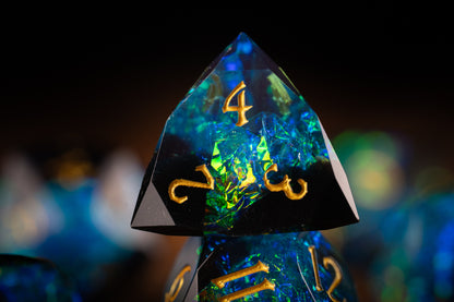 Nebula Depths Diamond Cut Resin Dice Set – Sharp Edge DND, Polyhedral RPG