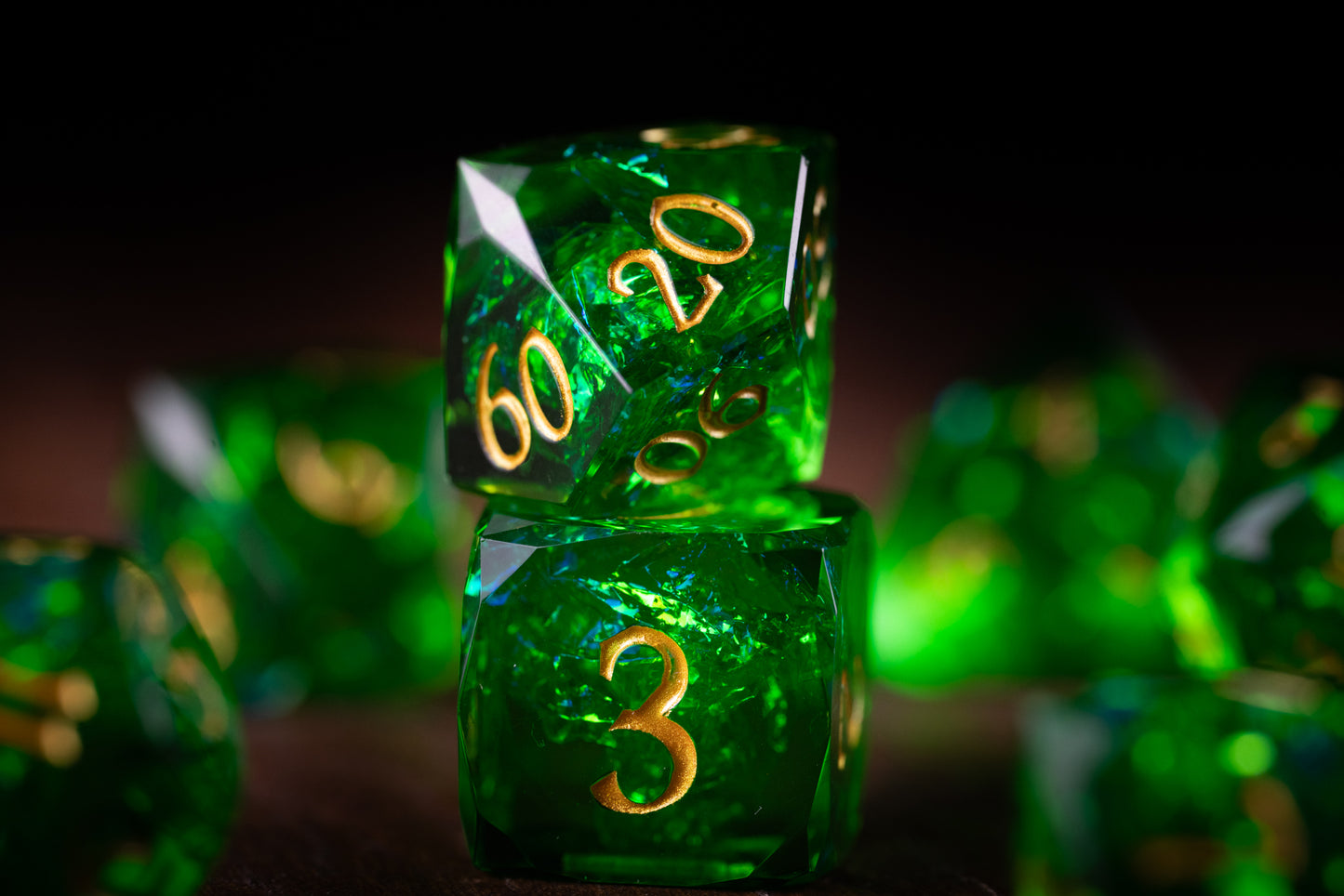 Viridian Nova Diamond Cut Resin Dice Set – Sharp Edge DND, Polyhedral RPG