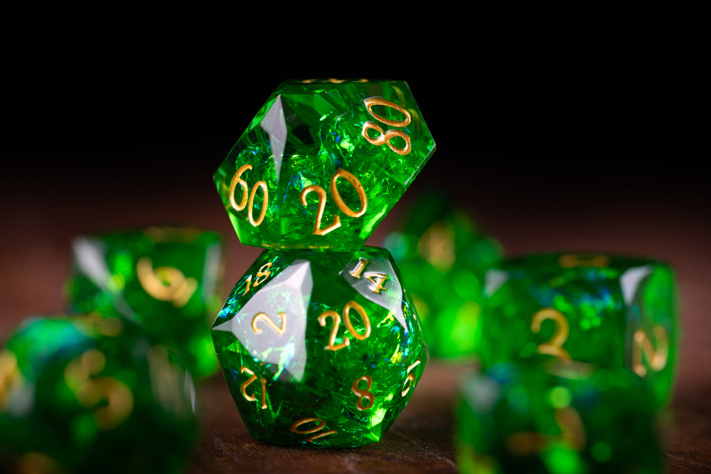 Viridian Nova Diamond Cut Resin Dice Set – Sharp Edge DND, Polyhedral RPG