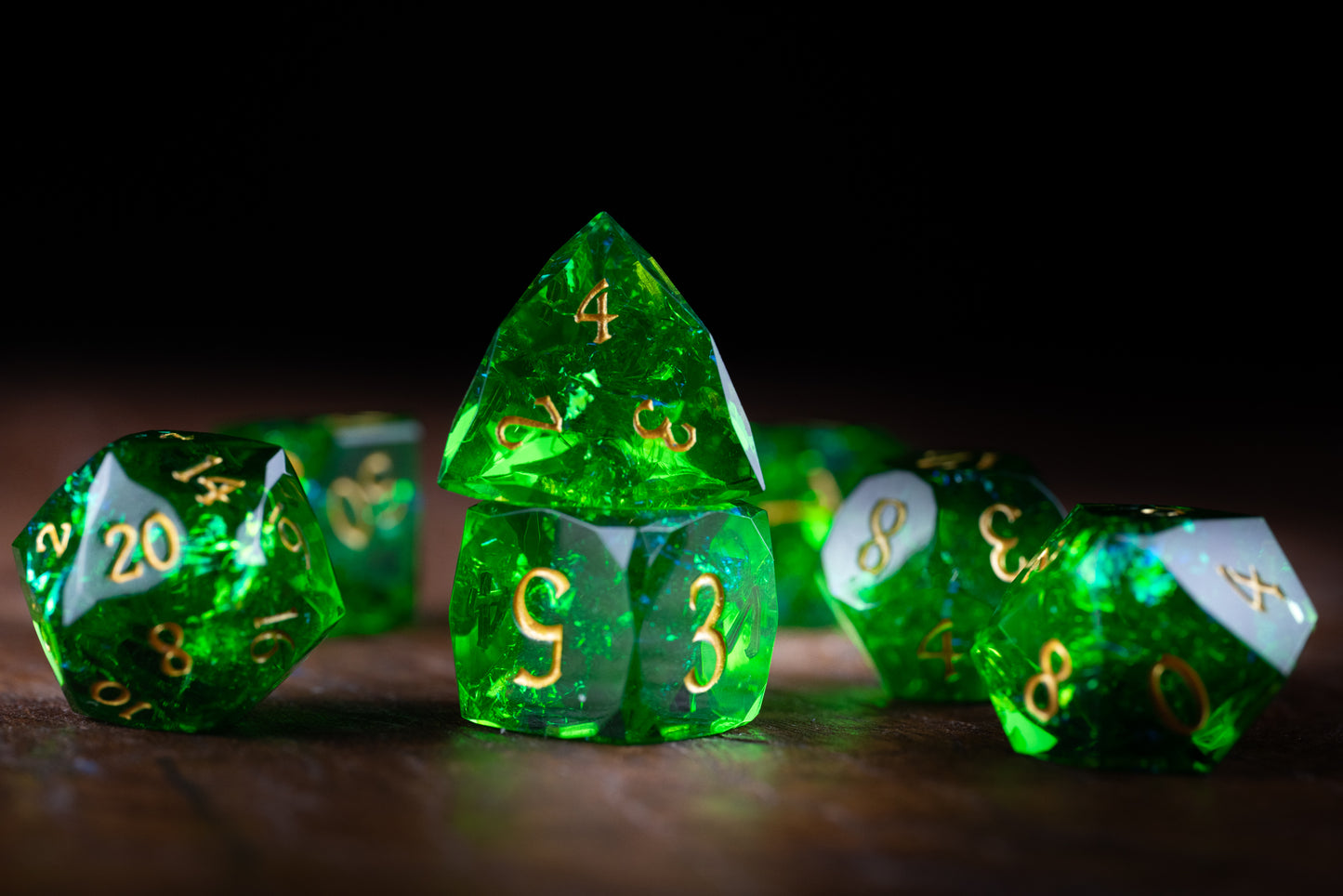 Viridian Nova Diamond Cut Resin Dice Set – Sharp Edge DND, Polyhedral RPG