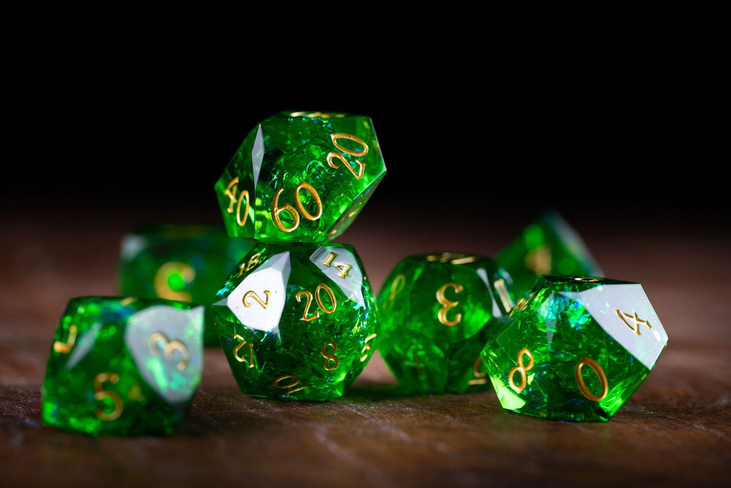 Viridian Nova Diamond Cut Resin Dice Set – Sharp Edge DND, Polyhedral RPG