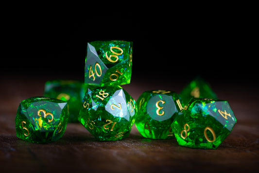 Viridian Nova Diamond Cut Resin Dice Set – Sharp Edge DND, Polyhedral RPG