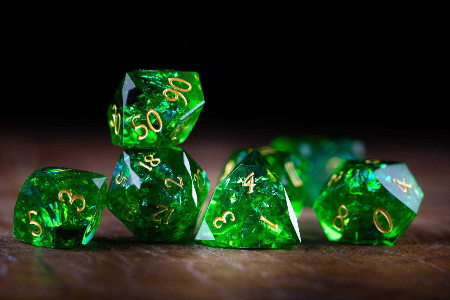 Viridian Nova Diamond Cut Resin Dice Set – Sharp Edge DND, Polyhedral RPG